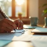 Solo founder in a sunlit home office, focused on handwritten notes beside a laptop, reflecting on ethical use of AI in a one-person business.